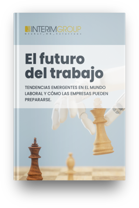 Mockup del E-book sobre el futuro del trabajo: tendencias y como prepararse las empresas por INTERIM GROUP
